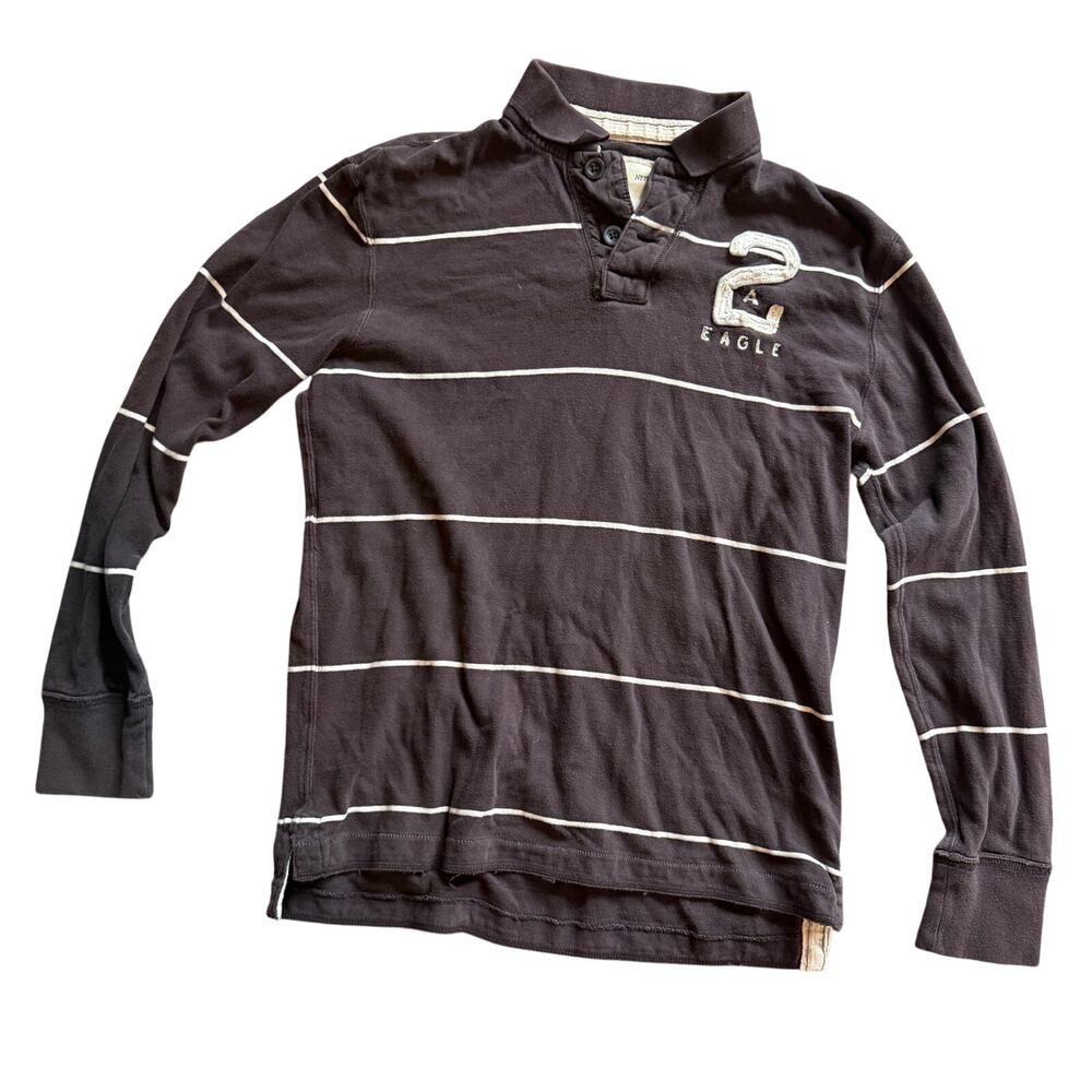 American Eagle Outfitters Shirt Mens Size Medium Brown White Stripes Number 2